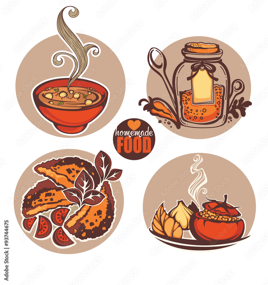 Homemade food, vector food illustration
