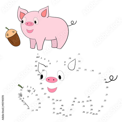 Connect the dots game pig vector illustration photo