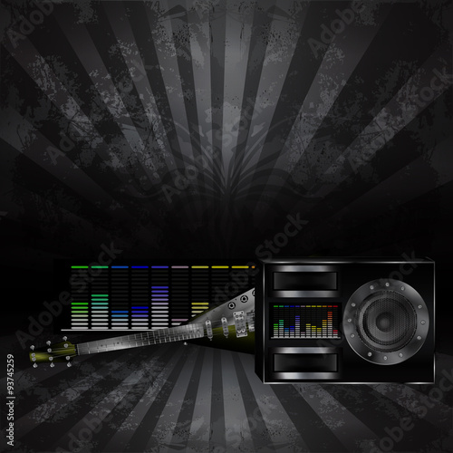 musical background with a guitar and a speaker 2
