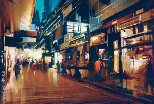 colorful painting of night street.illustration