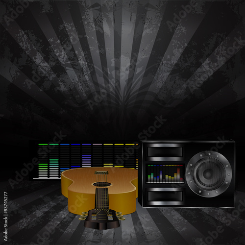 musical background with a guitar and a speaker 3