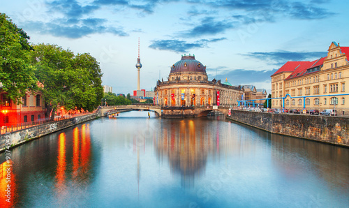 Museum island on Spree river and Alexanderplatz TV tower in cent photo