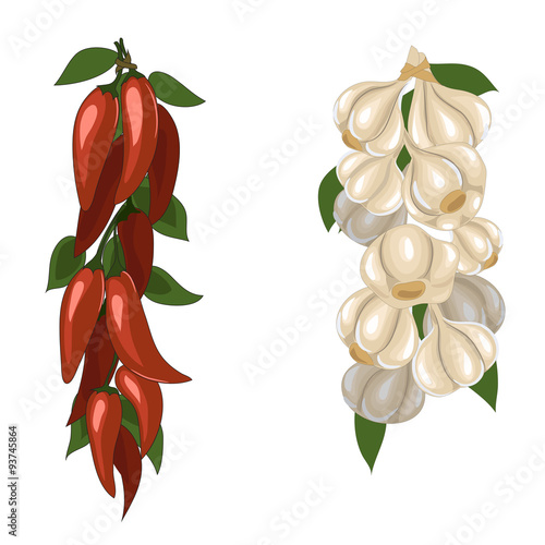 A bunch of garlic and a bunch of pepper