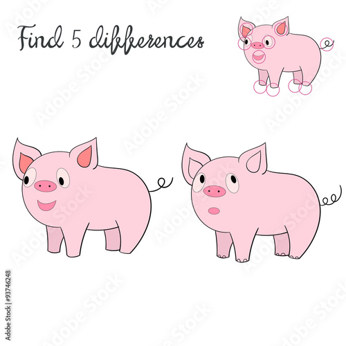Find differences kids layout for game pig  photo