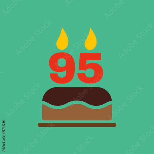 The birthday cake with candles in the form of number 95 icon. Birthday symbol. Flat