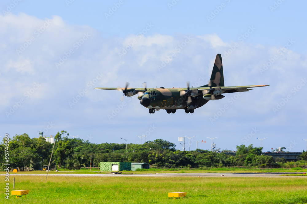 Military airplane at flying on the speed Military airplane at flying on the speed