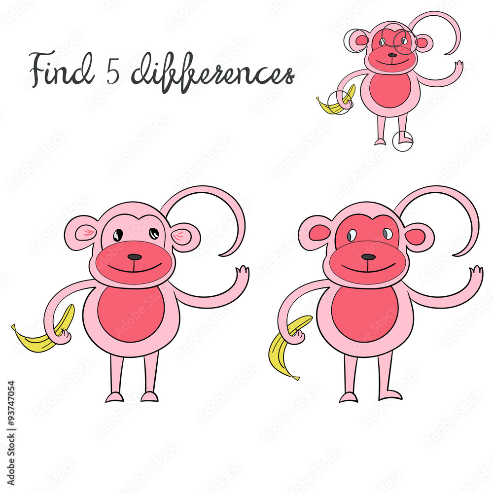 Obraz premium Find differences kids layout for game monkey 