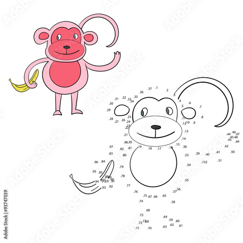 Connect the dots game monkey vector illustration