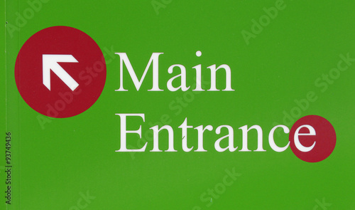 green and red main entrance sign