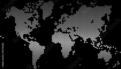 Gradient dots world map, vector illustration.