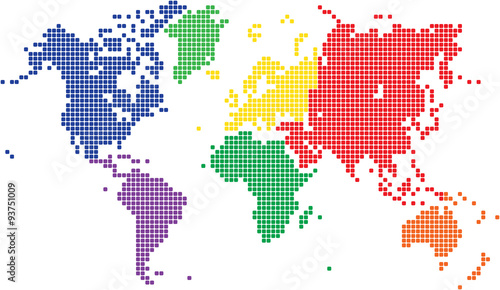 Round edge square world map on white background, vector illustration.