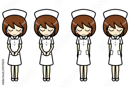 シンプルキャラクター 会話 表情イラスト集 看護師 スカート ナースキャップ 女性 謝罪 Stock Illustration Adobe Stock