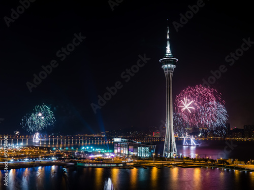 Photography Macau tower, bridge and fireworks