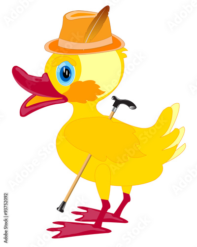 Duckling in hat with walking stick