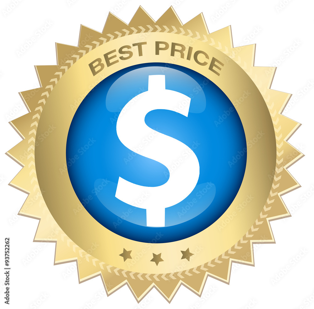 Best price seal or icon with red banner and dollar symbol. Glossy golden seal or button with stars. Best price seal or icon with red banner and dollar symbol. Glossy golden seal or button with stars.