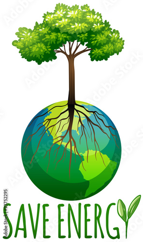 Save energy theme with earth and tree