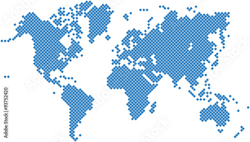 Blue square world map on white background, vector illustration.