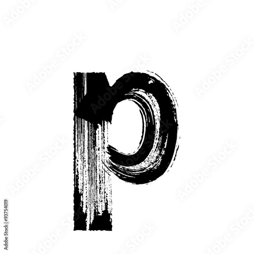 Letter p hand drawn with dry brush. Lowercase