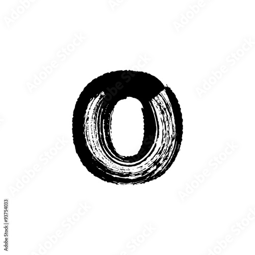 Letter o hand drawn with dry brush. Lowercase
