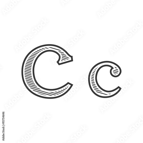Font tattoo engraving letter C with shading