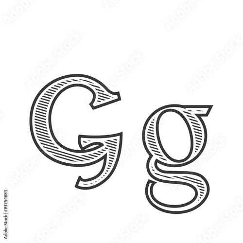 Font tattoo engraving letter G with shading 