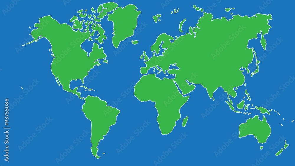 Simplicity outline world map on blue background. Vector illustration.