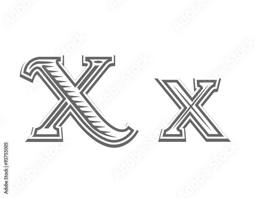 Font tattoo engraving letter X