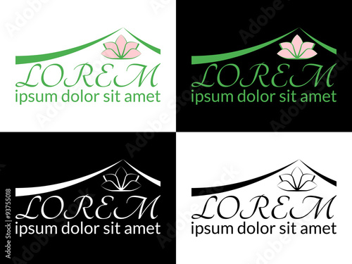 Logo Thai interior lotus flower. Multi-colored and black and white versions.