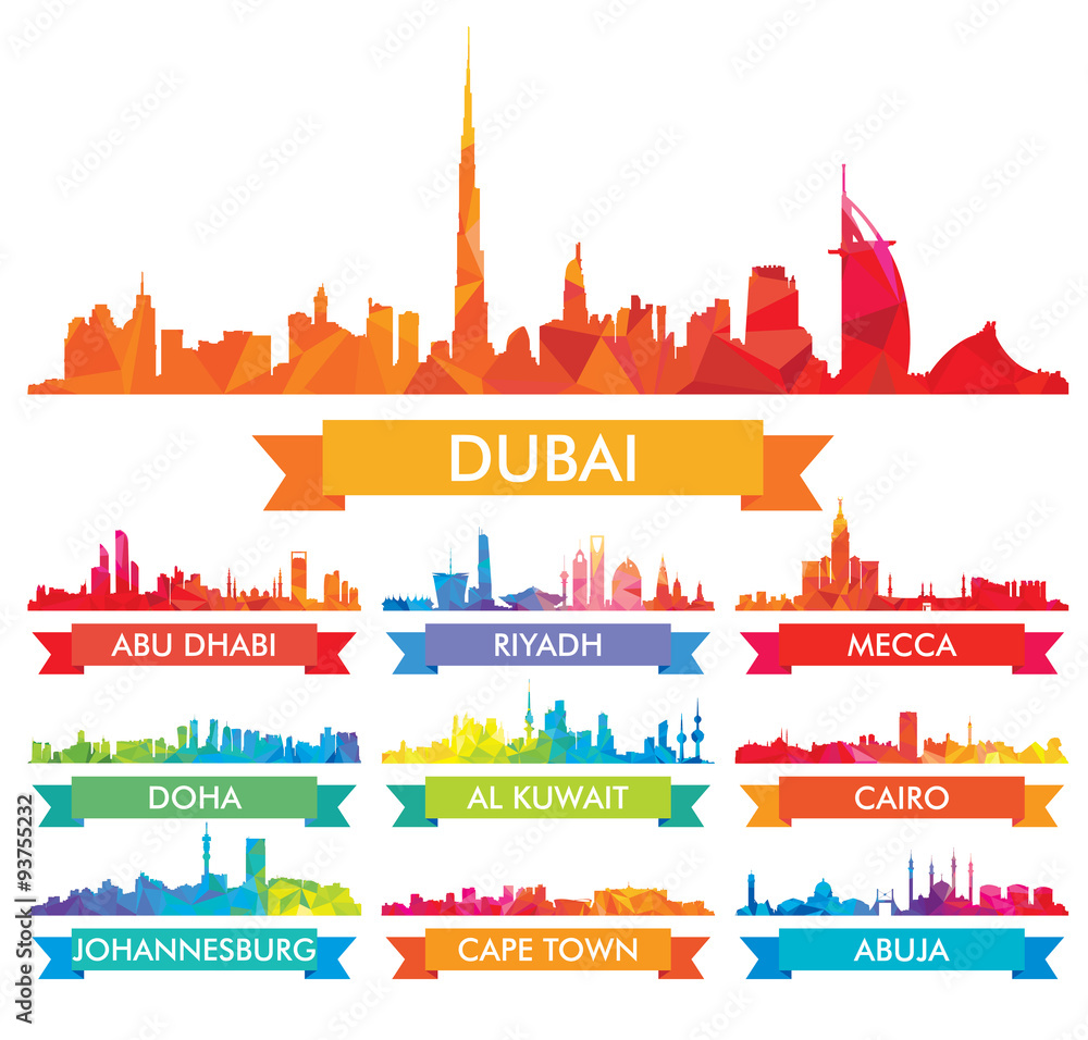 Colorful сity skyline The Arabian Peninsula and Africa