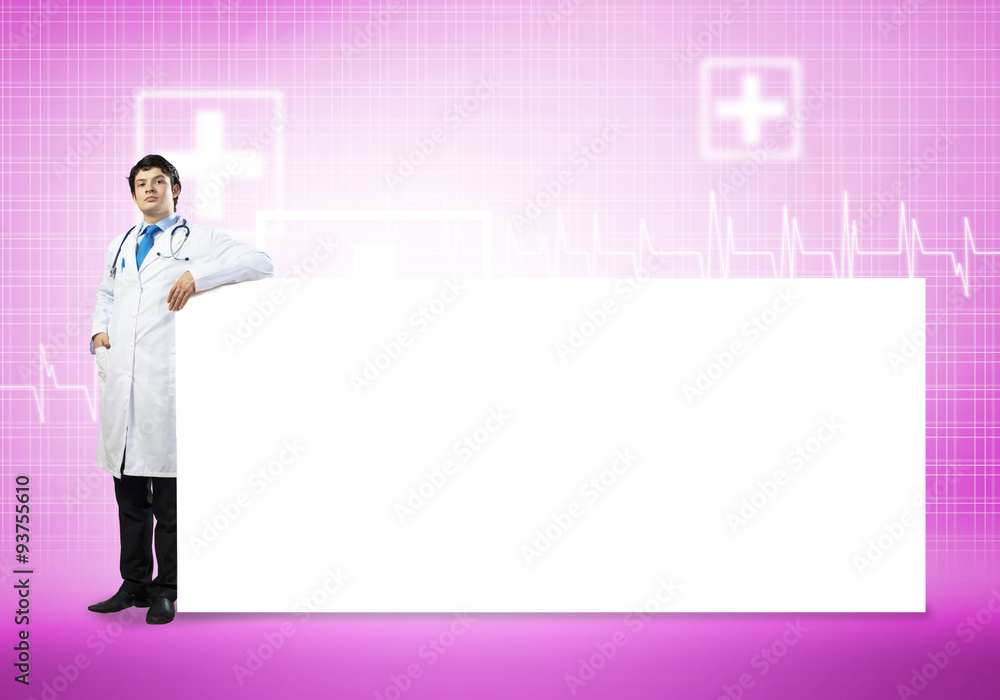 Doctor with banner Doctor with banner