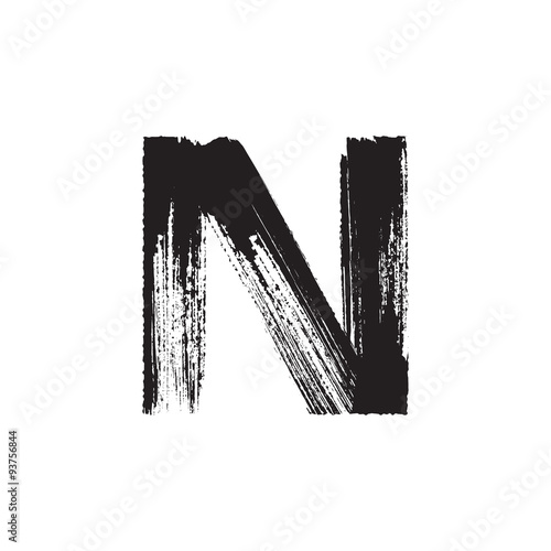 Letter N hand drawn with dry brush