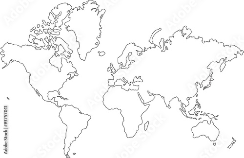Obraz na płótnie Odręczny szkic mapy świata na białym tle.