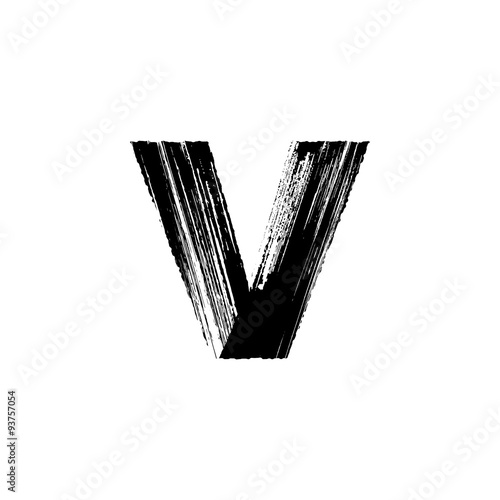 Letter v hand drawn with dry brush. Lowercase