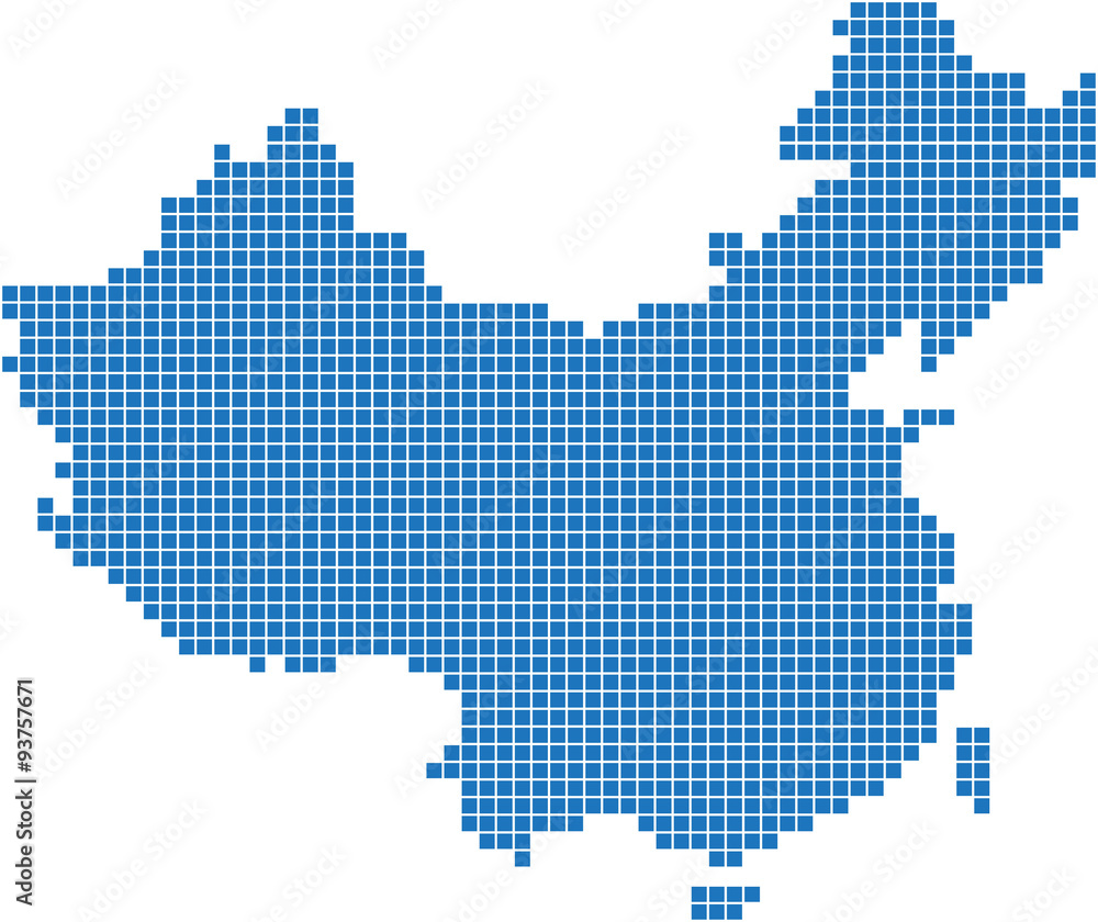 Blue square round edge China map on white background, vector illustration.