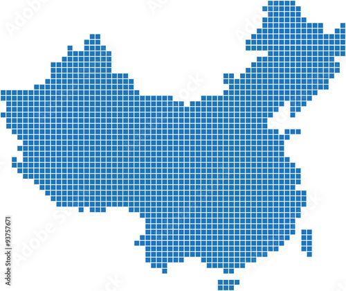 Blue square round edge China map on white background, vector illustration.