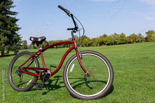 Bicycle standing on the grass
