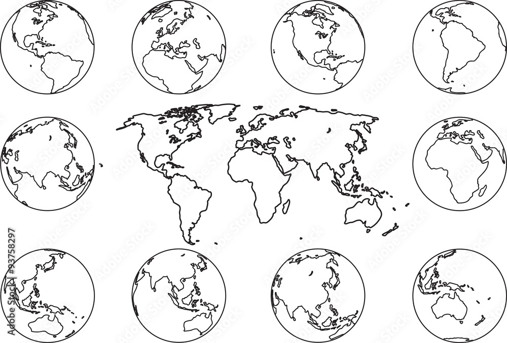 Naklejka premium Freehand world map sketch on white background.