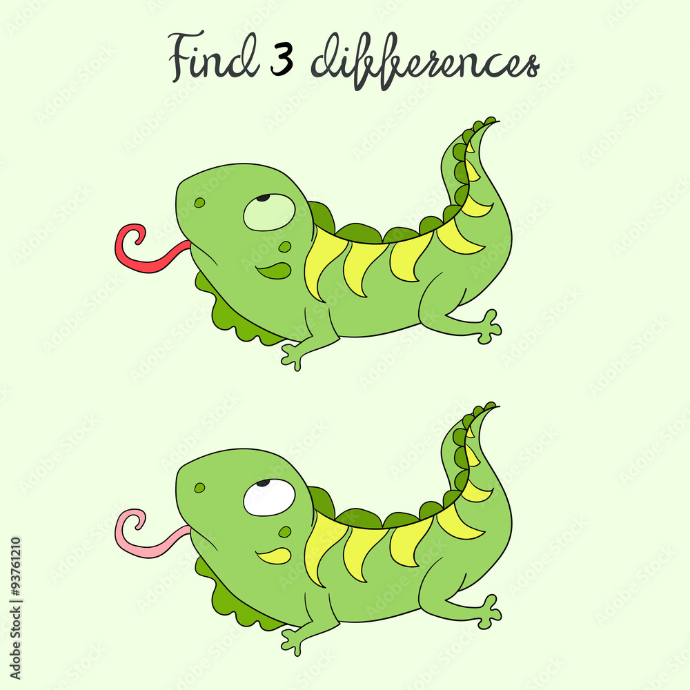 Obraz premium Find differences kids layout for game iguana 