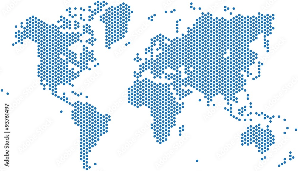 Dots world map on white background, vector illustration.