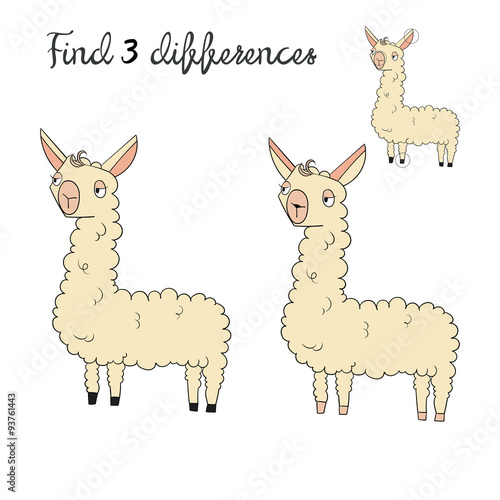 Find differences kids layout for game lama 