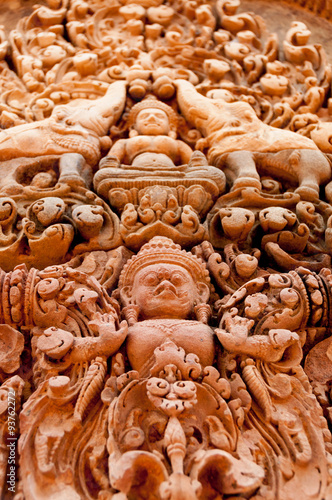 Detail of stone carvings at Banteay Srei