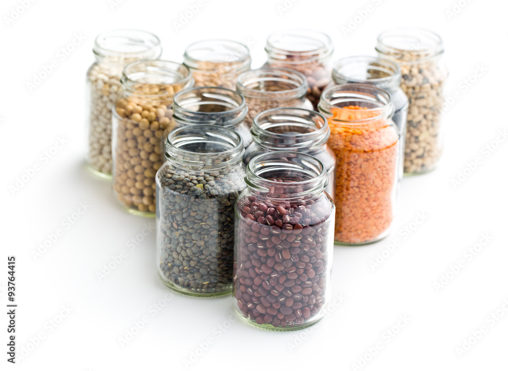 various dried legumes in jars various dried legumes in jars