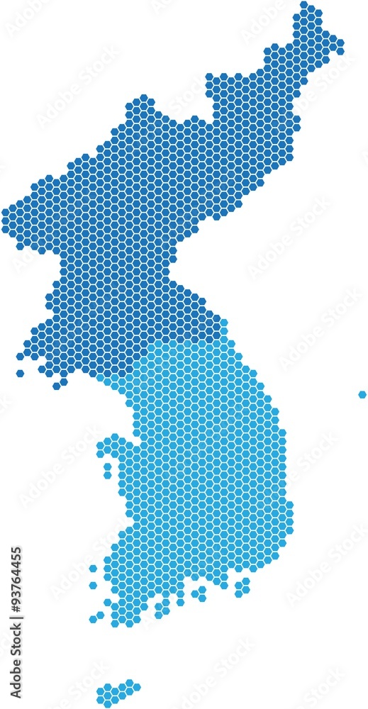 Blue hexagon shape North and South Korea map on white background, vector illustration.