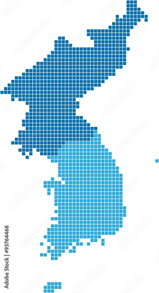 Fototapeta premium Blue square shape North and South Korea map on white background, vector illustration.