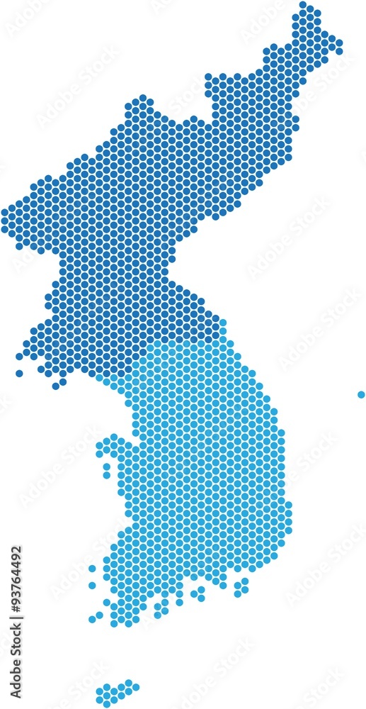 Blue circle shape North and South Korea map on white background, vector illustration.