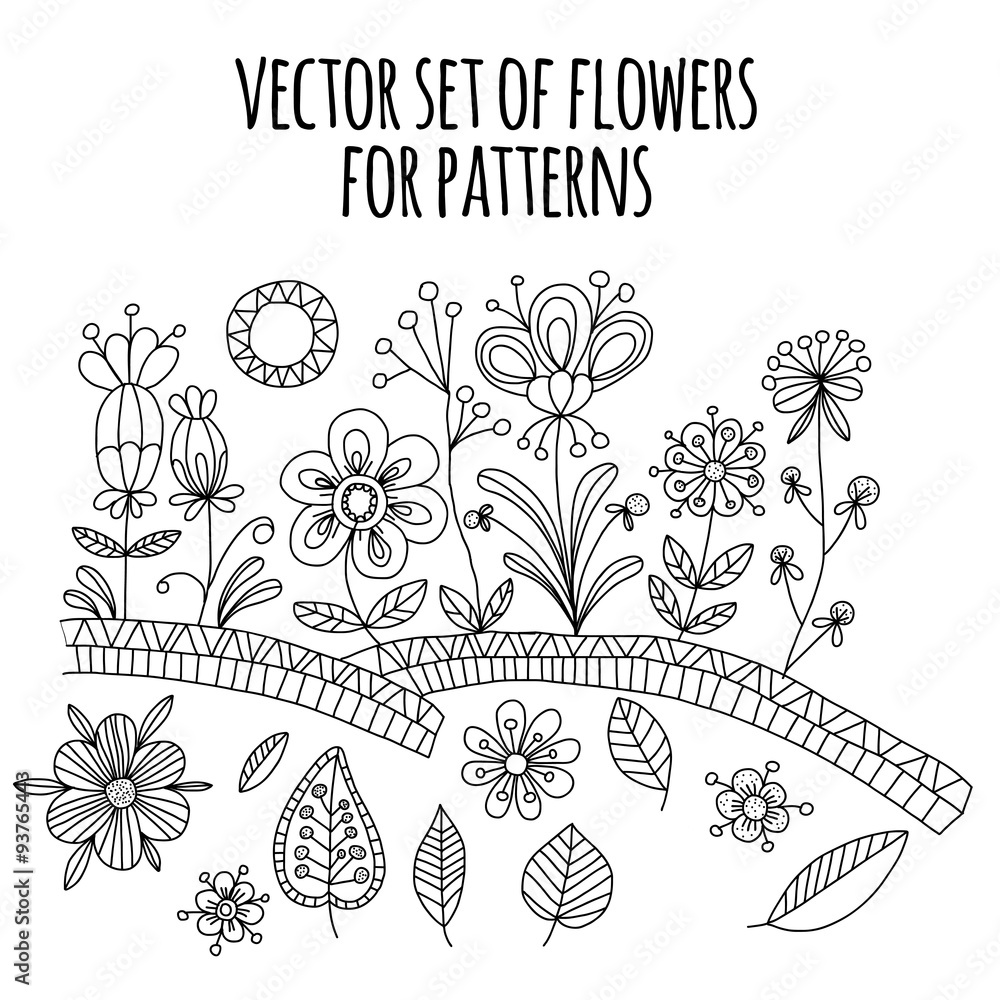 Vector set of doodle flowers. Vector set of doodle flowers.