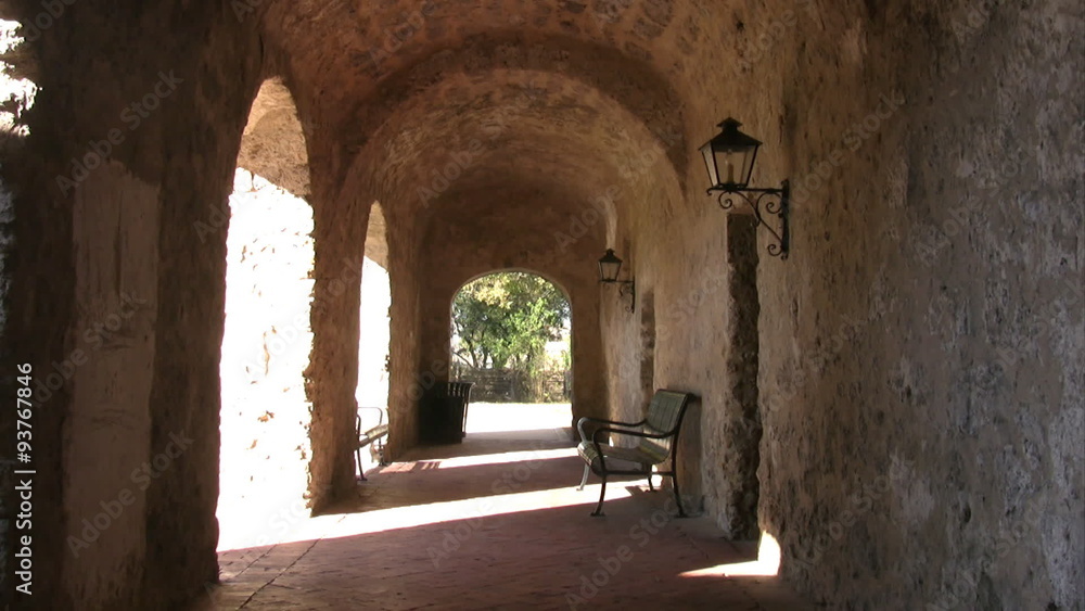 Mission Concepcion arch hallway visitor outside HD