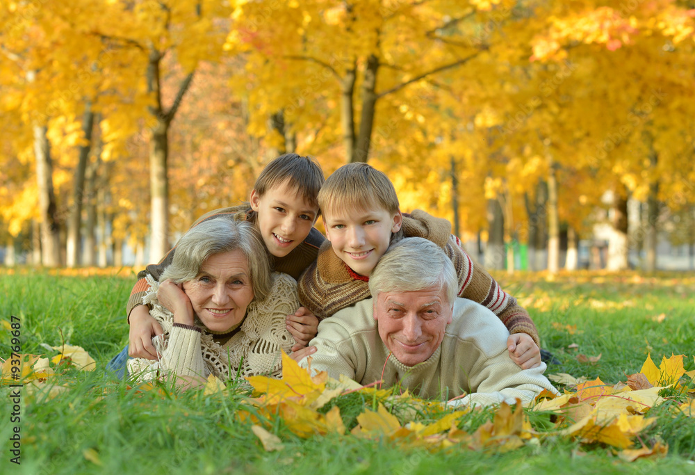 Fototapeta premium Grandparents and grandchildren in park