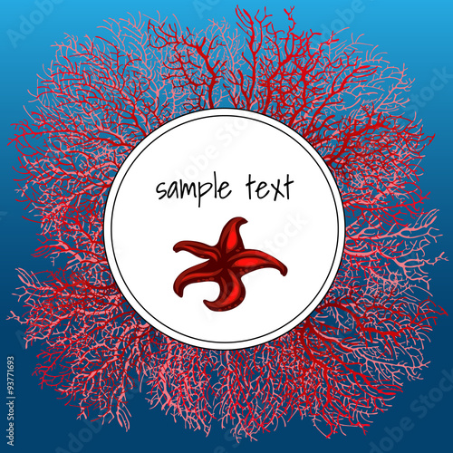 Texture of red coral with oval and starfish