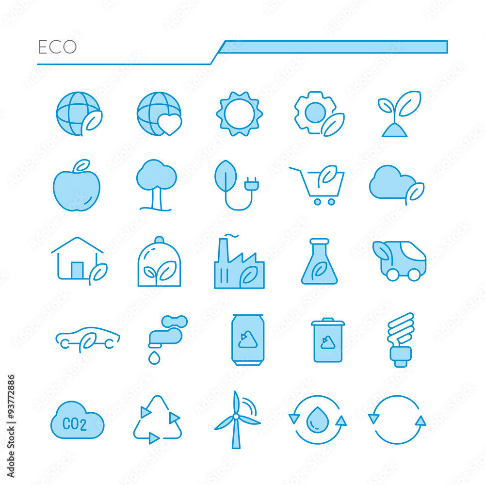 Eco colored Linear Outline icons set Eco colored Linear Outline icons set